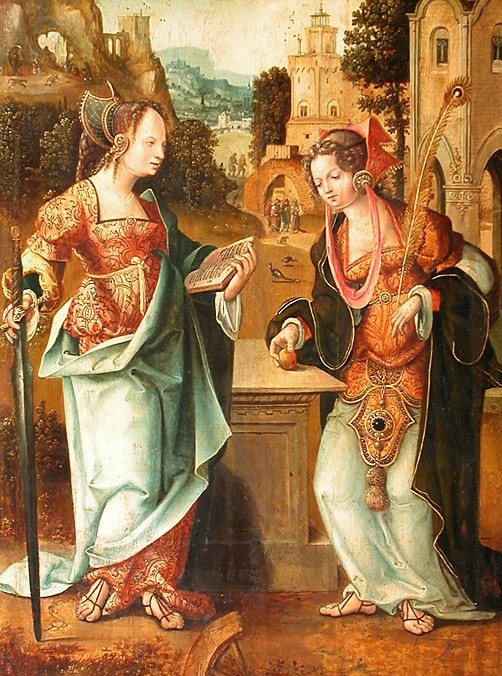 niederlndisches Gemlde: Barbara und Katharina von Alexandria, wohl zwischen 1500 und 1550, im Louvre in Paris